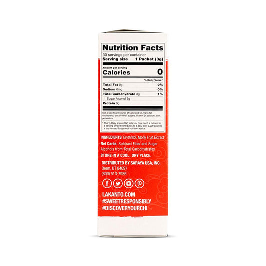 monk fruit extract blended with erythritol to approximate 1:1 sugar sweetness and volume