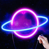 Lumoonosity Planet Neon Light - Understated Saturn Shaped Wall Decor for Minimalist Bedroom, Diffused LED Glow with Adhesive Mount, USB Powered 5V