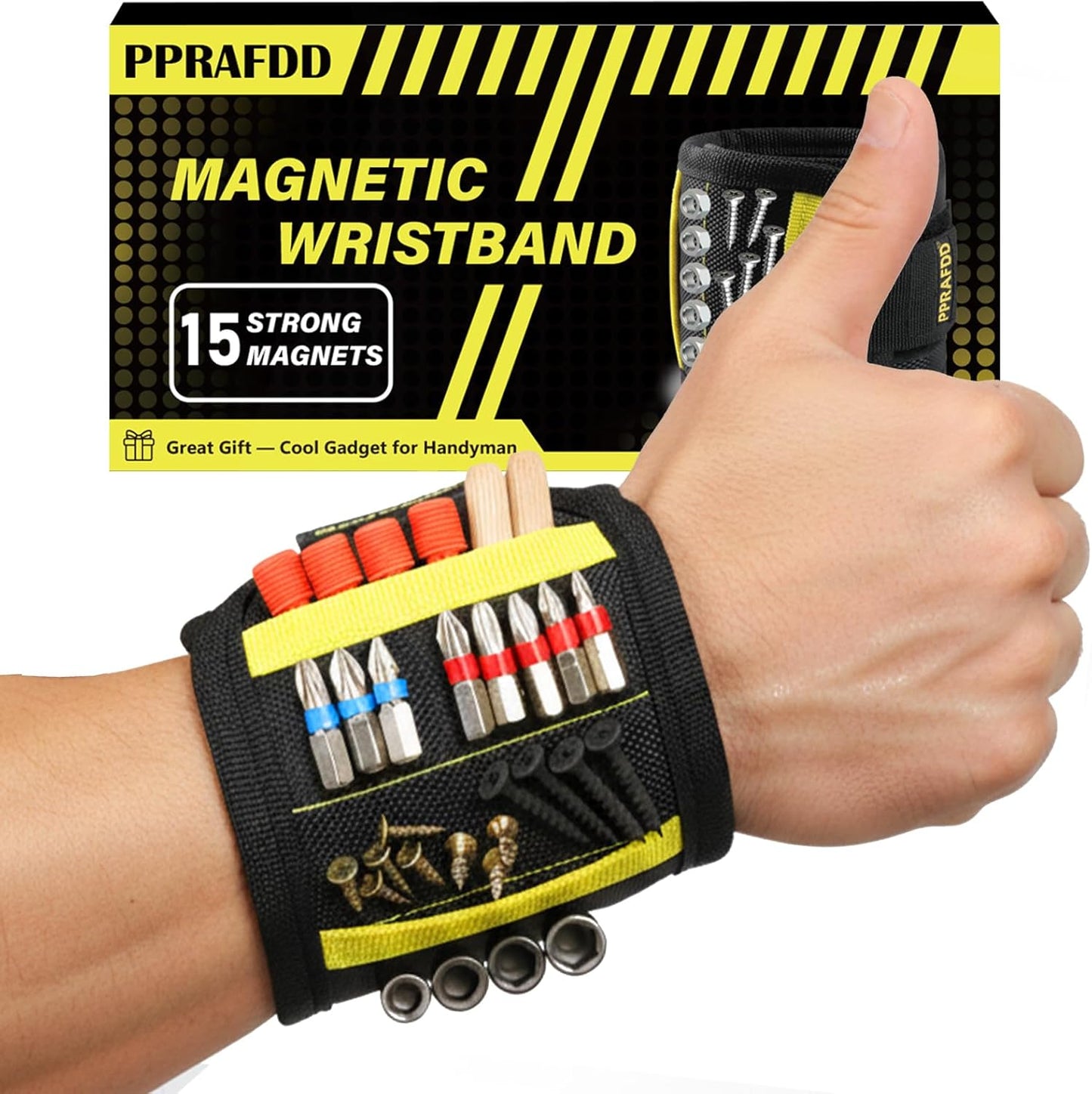 15 embedded super-strong magnets that grip screws, nails, bolts, washers, and drill bits