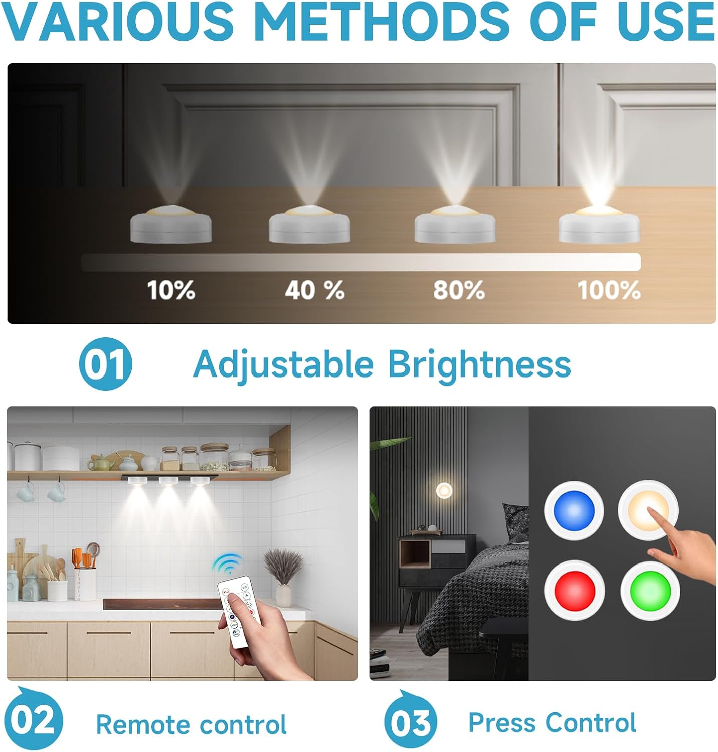 16 rgb colors with 3 modes (constant, flash, gradient) and 4 brightness levels