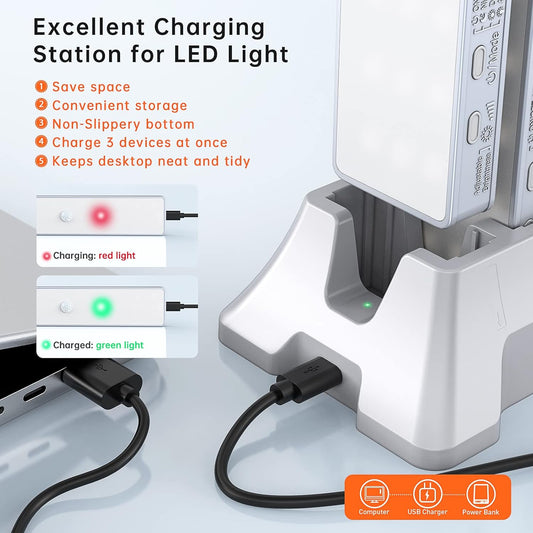 3-slot usb charging stand that powers multiple units simultaneously and doubles as a desktop organizer