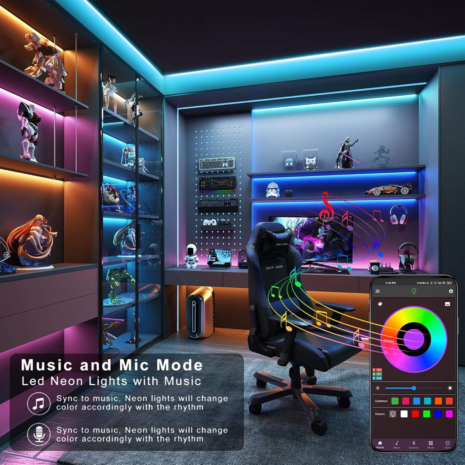 Aogistc RGB LED Strip Lights 148ft-250ft – Classroom and Playroom Decor with Timer and 16M Color Options