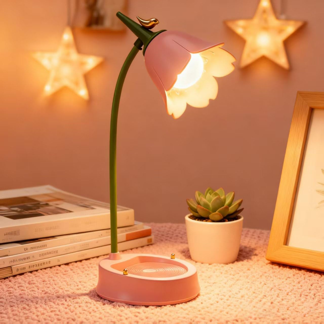 [Brand Name] Nature-Inspired Table Lamp – Rose-Toned Ambient Light for Living Room Side Table Styling