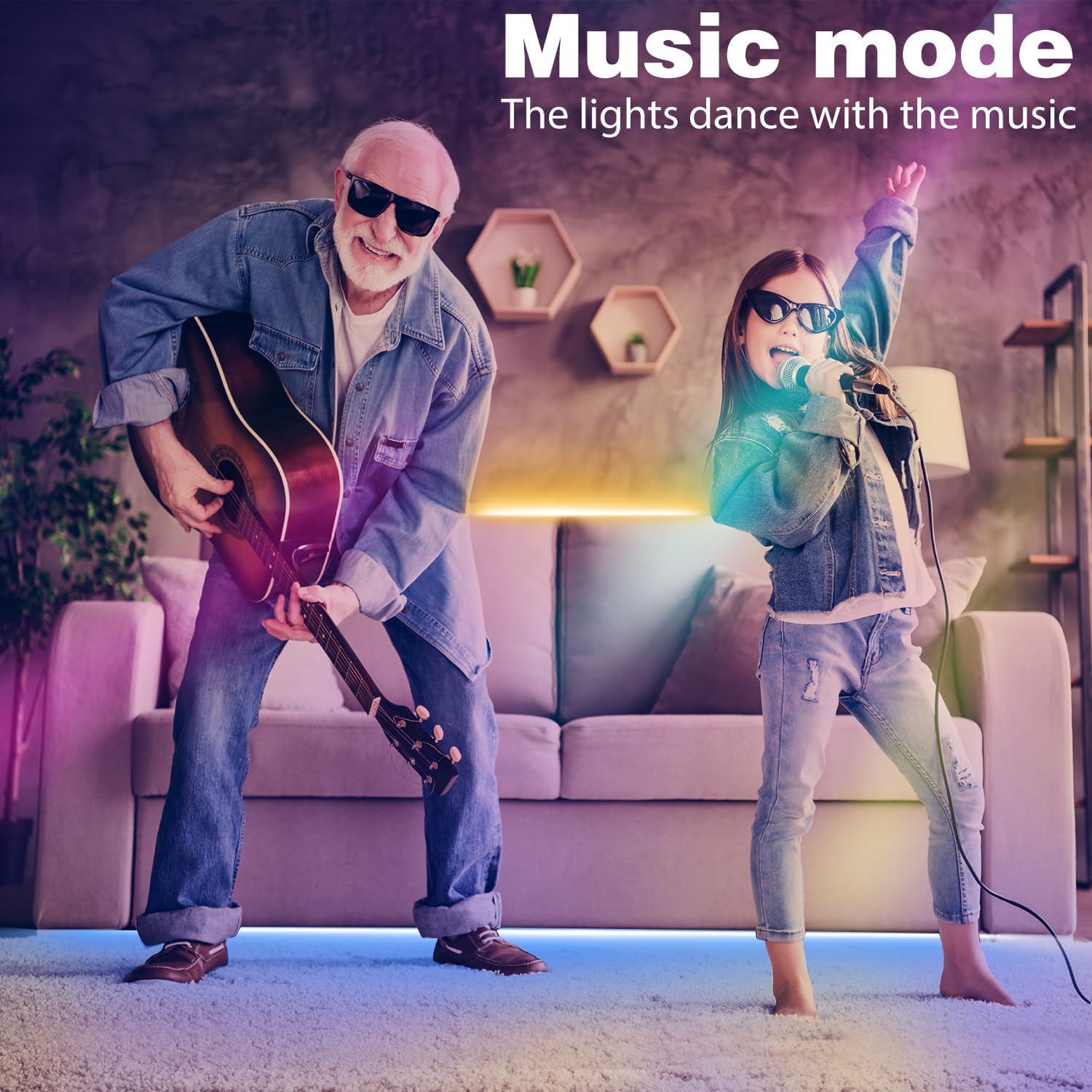 built-in high-sensitivity music sensor for real-time audio-reactive lighting