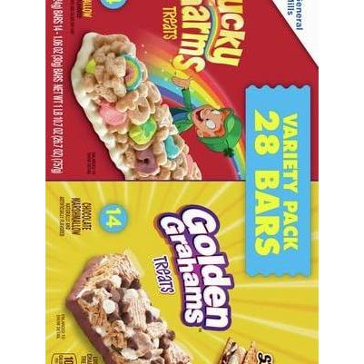 Golden Grahams Lucky Charms Snack Bars – Fun Birthday Gift Basket Addition for Kids and Tweens, 28 Individually Wrapped