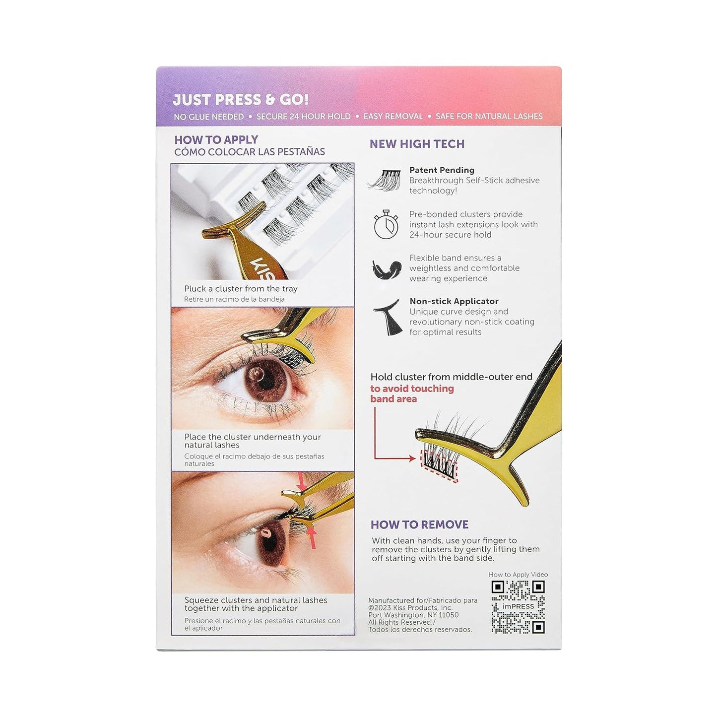 KISS imPRESS Self-Adhesive Eyelashes – Chemical-Free Press-On Lash Clusters Safe for Sensitive Eyelids