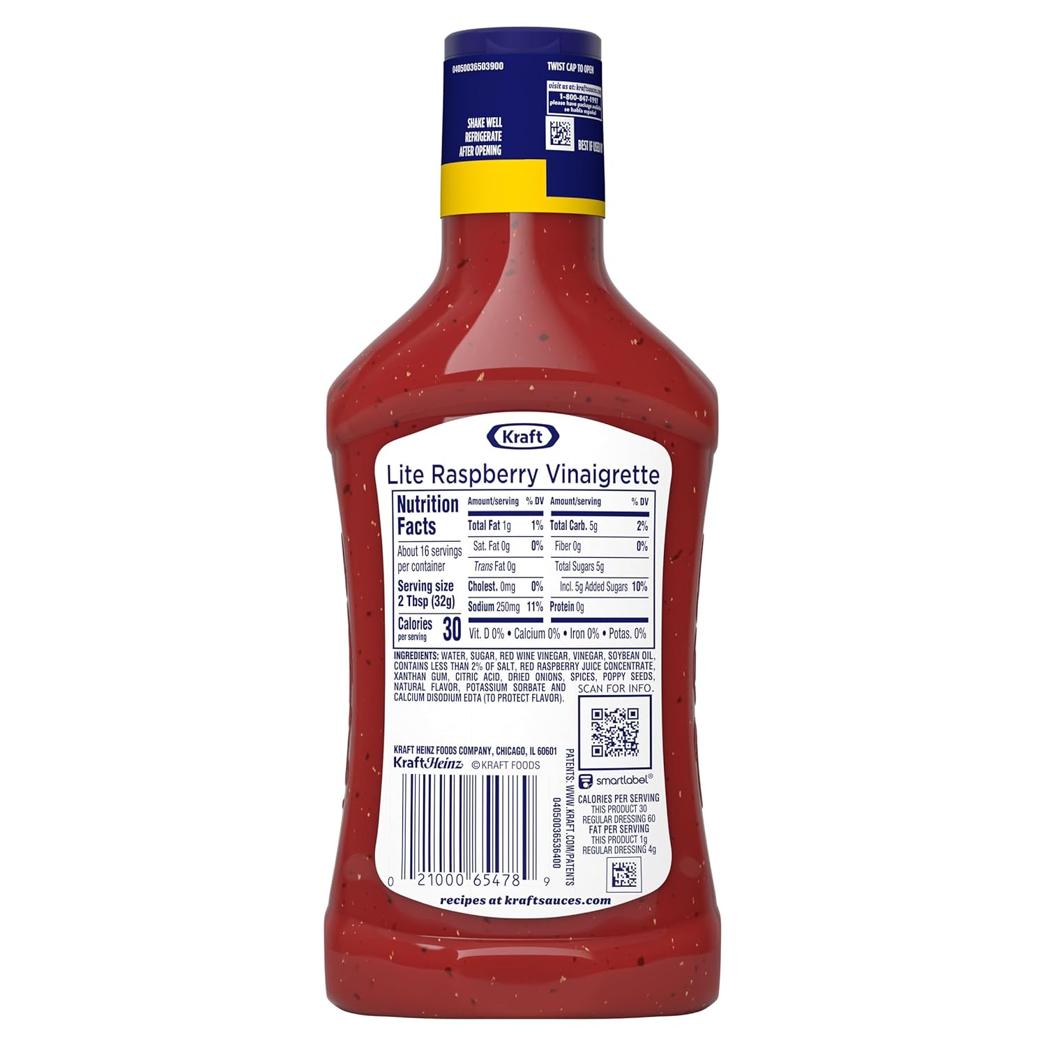 Kraft Lite Balsamic Raspberry Vinaigrette – Patio-Friendly Dipping Sauce for Vegetable Platters and Cookouts, 16 fl oz