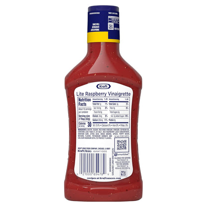 Kraft Lite Balsamic Raspberry Vinaigrette – Patio-Friendly Dipping Sauce for Vegetable Platters and Cookouts, 16 fl oz