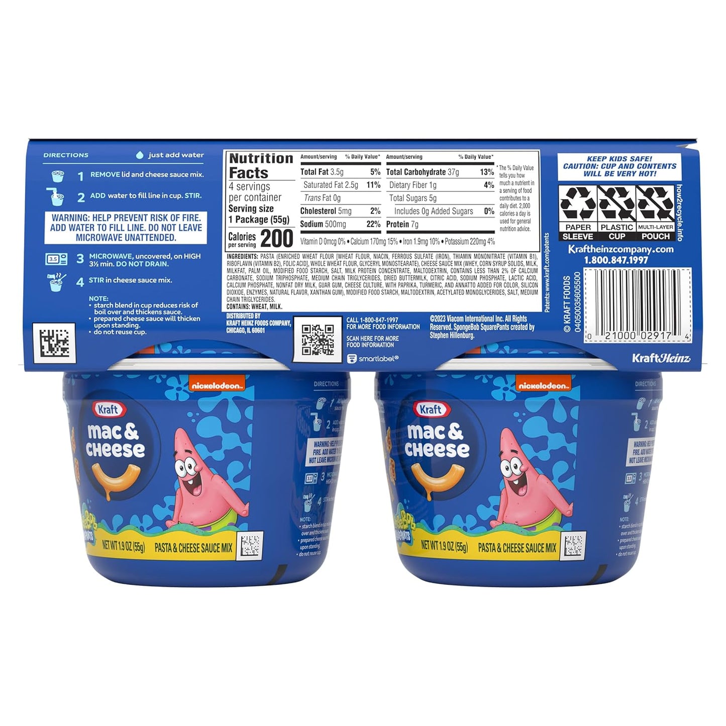 Kraft SpongeBob Macaroni Single-Serve Cups Nostalgic Feel-Good Lunch for Busy Office Wellness 4 Pack