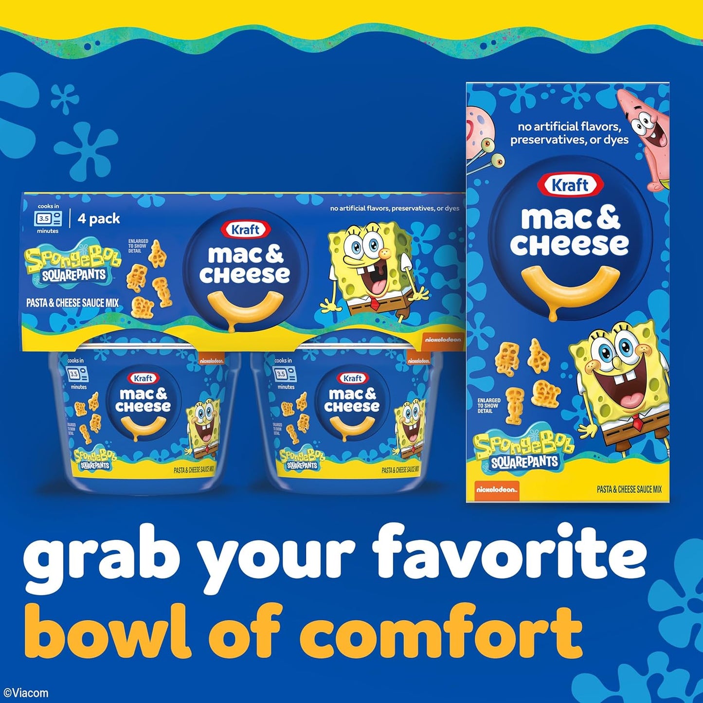 Kraft SpongeBob Macaroni Single-Serve Cups Nostalgic Feel-Good Lunch for Busy Office Wellness 4 Pack