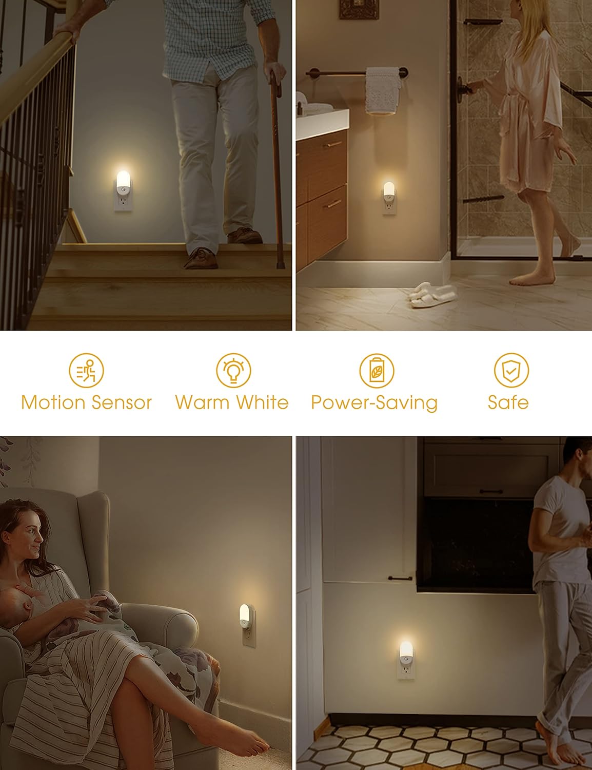 L LOHAS Minimalist LED Night Light – Uncluttered Wall Plug Design for Intentional Homes, 2-Pack Warm White