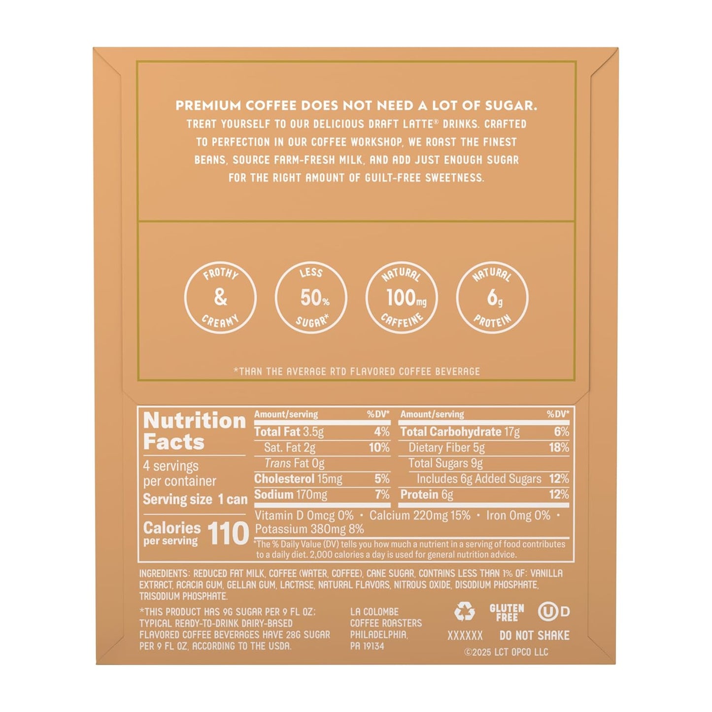 La Colombe Vanilla Draft Latte - Premium Cold Brew with Sip-Thru Lid and Real Vanilla, Barista-Grade Canned Coffee