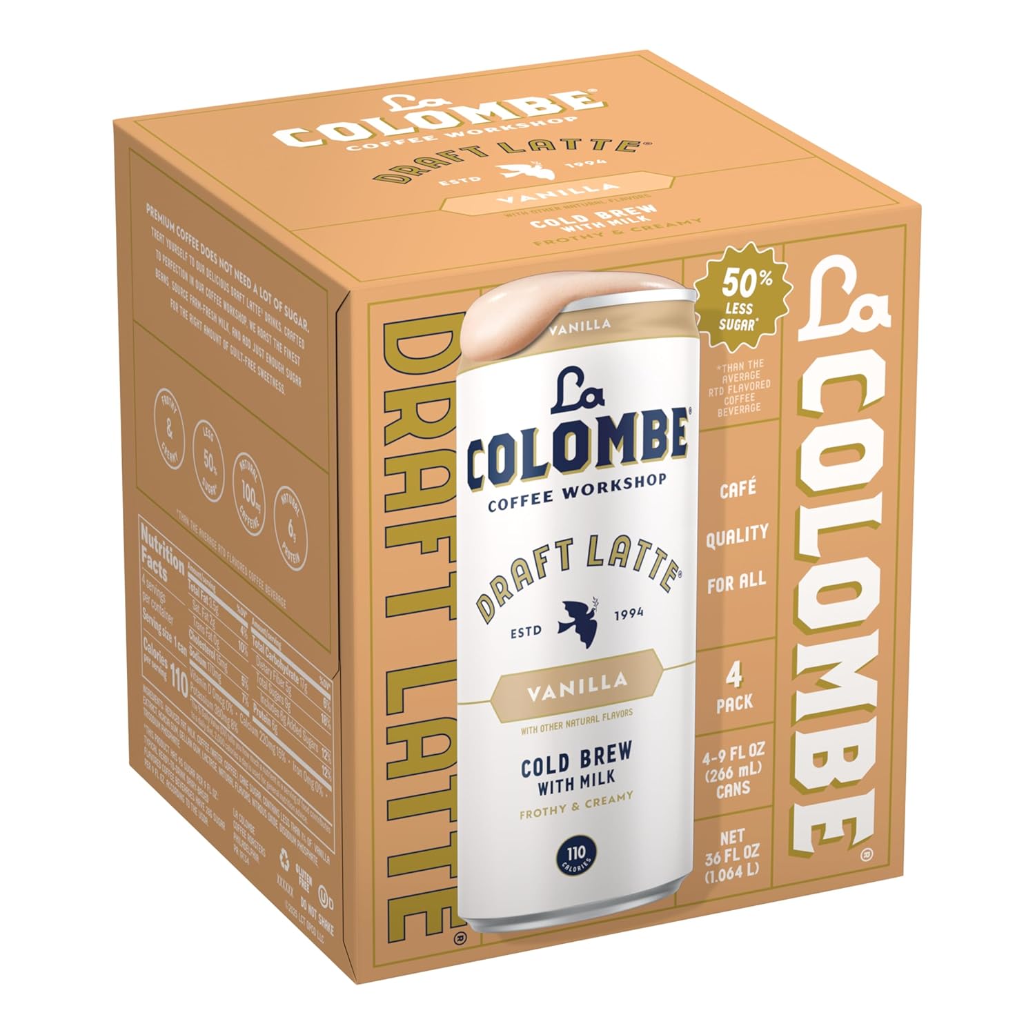 La Colombe Vanilla Draft Latte - Premium Cold Brew with Sip-Thru Lid and Real Vanilla, Barista-Grade Canned Coffee