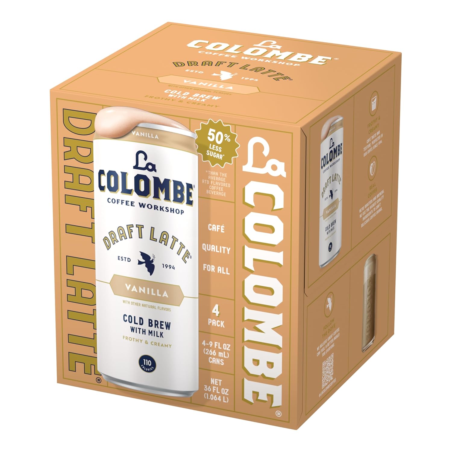 La Colombe Vanilla Draft Latte - Premium Cold Brew with Sip-Thru Lid and Real Vanilla, Barista-Grade Canned Coffee