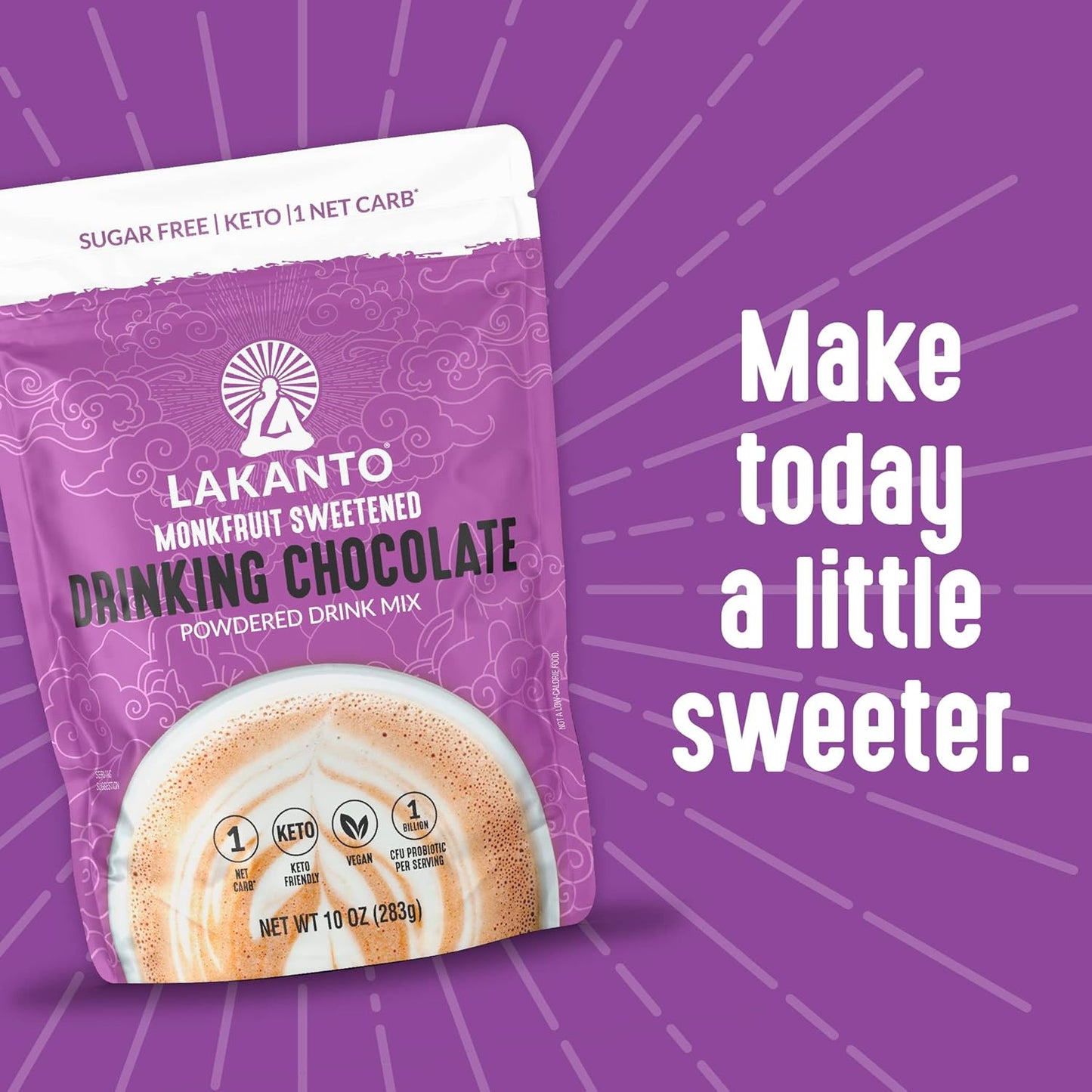 Lakanto Monk Fruit Drinking Chocolate - One-Pouch Cocoa Solution for Intentional Kitchens, Hot and Cold, Zero Waste Simplicity