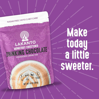 Lakanto Monk Fruit Drinking Chocolate - One-Pouch Cocoa Solution for Intentional Kitchens, Hot and Cold, Zero Waste Simplicity