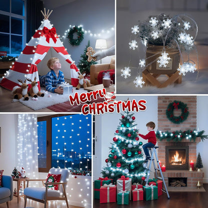 Lakumu 40 LED Snowflake Fairy Lights Rechargeable Portable String Lights for Camping Table and Picnic Setup