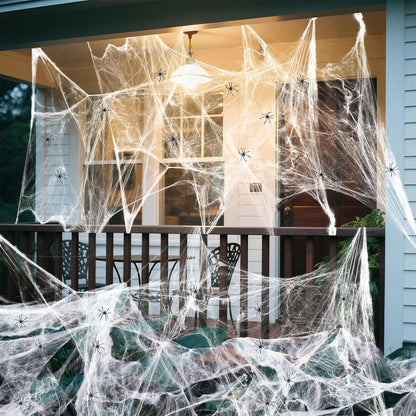 Land Guard Spooky Season Gift Halloween Spider Web Bundle for Party Planners and Haunt Creators, 200 sqft Polyester Webbing with Bonus Spiders