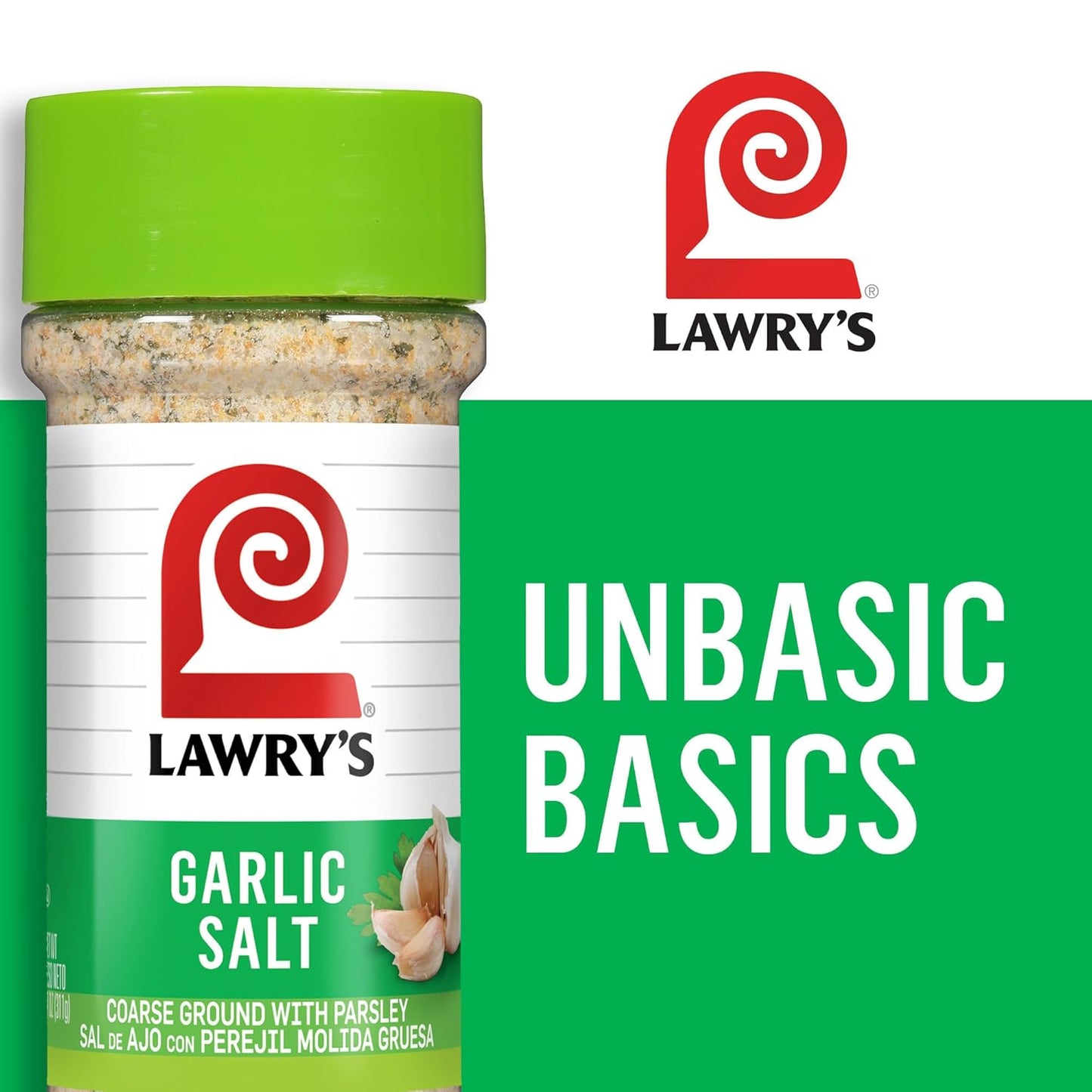 Lawry's Garlic Salt – Patio and Camping Pantry Seasoning for Open-Air Cookouts, 11 oz Shaker