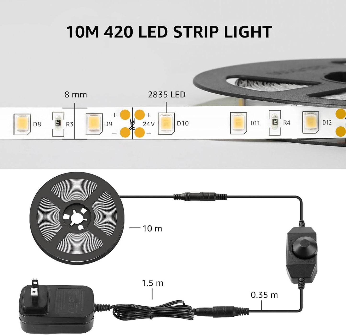 Lepro LED Tape Light – Cool Touch Under Cabinet Light for Family Kitchens, Dimmable 32.8 ft