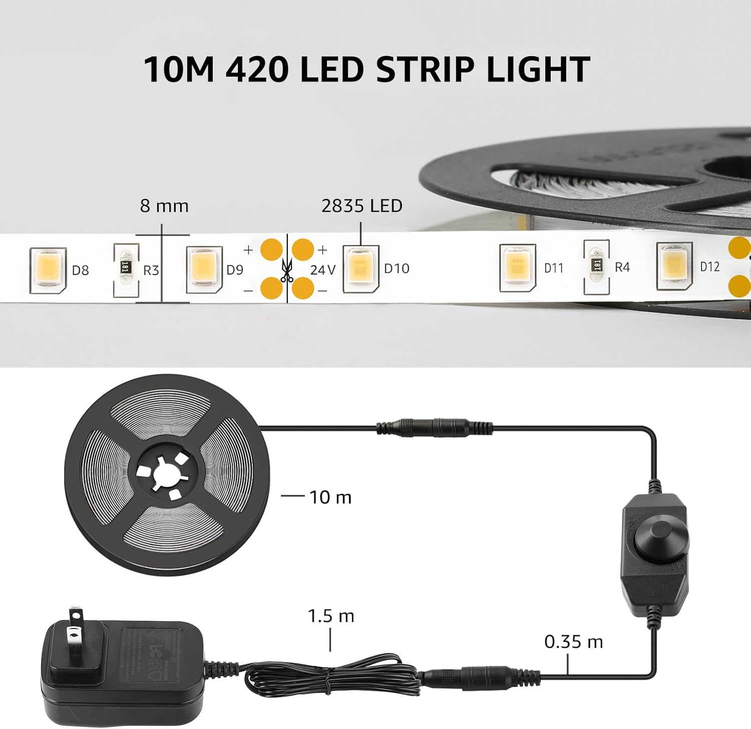 Lepro LED Tape Light – Cool Touch Under Cabinet Light for Family Kitchens, Dimmable 32.8 ft