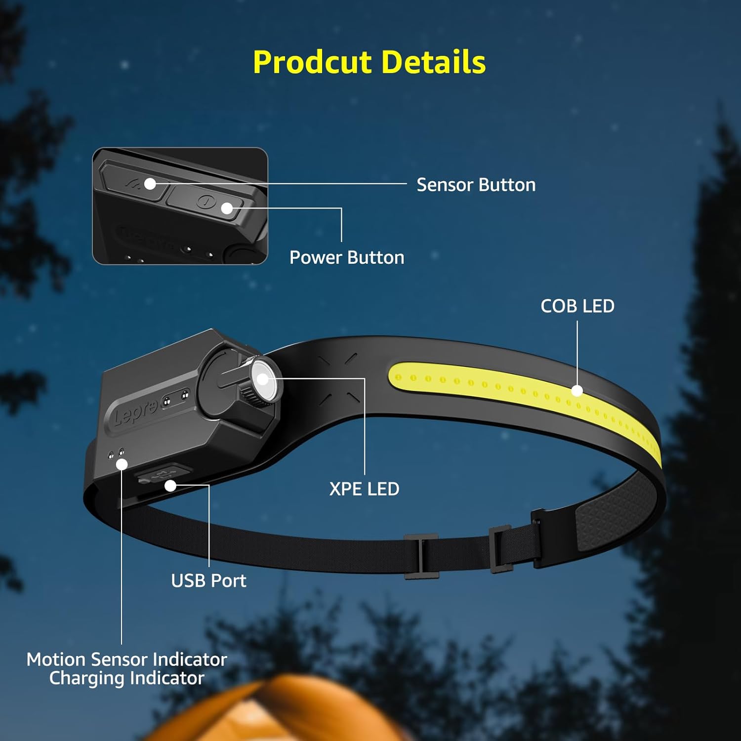 Lepro Practical Stocking Stuffer Head Lamp for Campers, Runners and Dog Walkers – Lightweight 3.87 oz