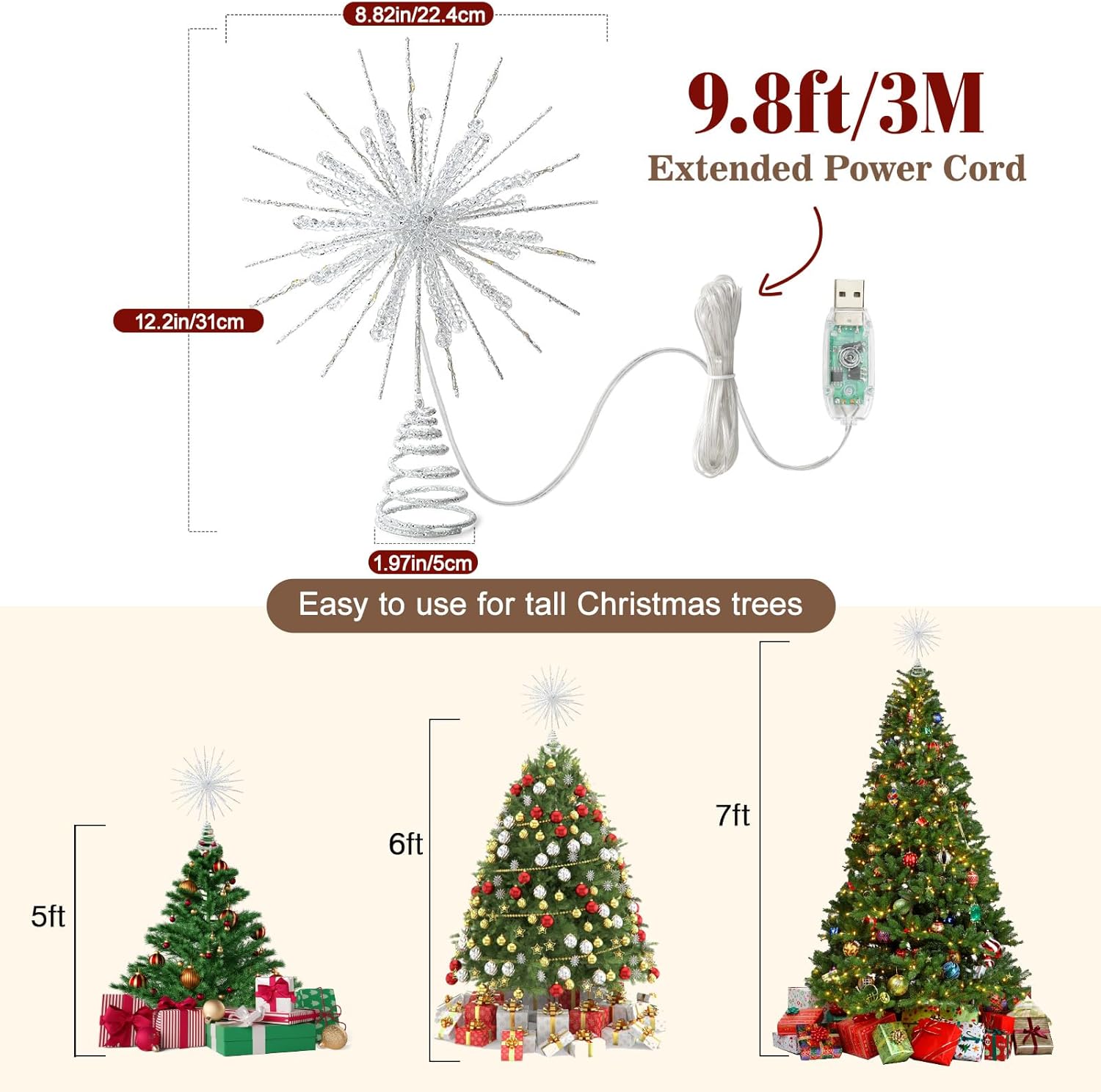 Lewondr Lighted Christmas Tree Topper – Smoke-Free Holiday Decor Alternative to Candles, 30 LED with Auto Shutoff Timer
