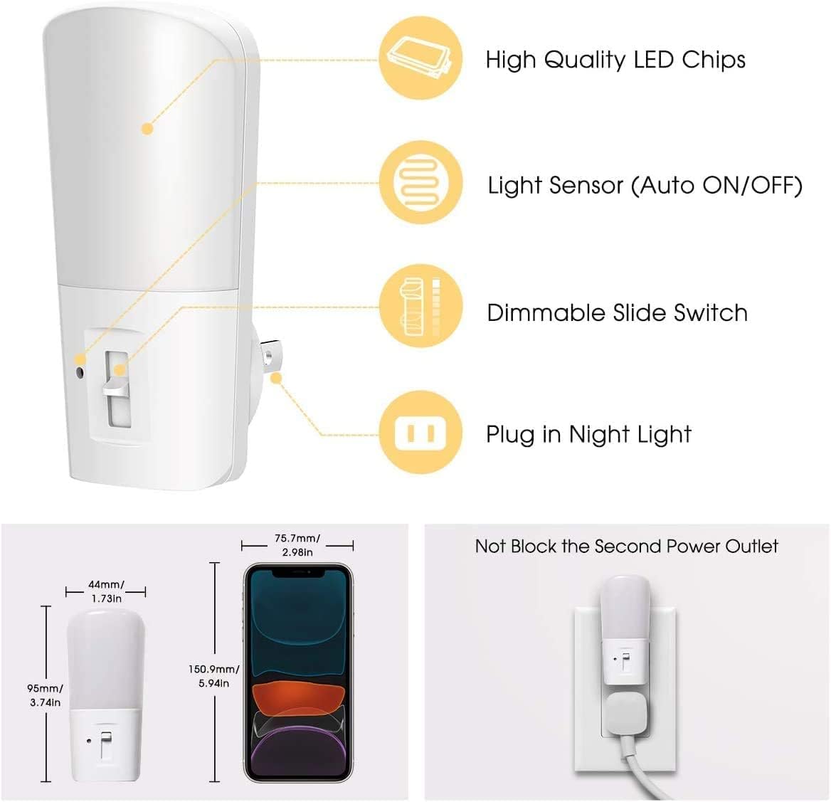 LOHAS Glare Free Nightlight for Bedroom and Bathroom, 3000K Soft White LED for Restful Sleep and Calm Ambience