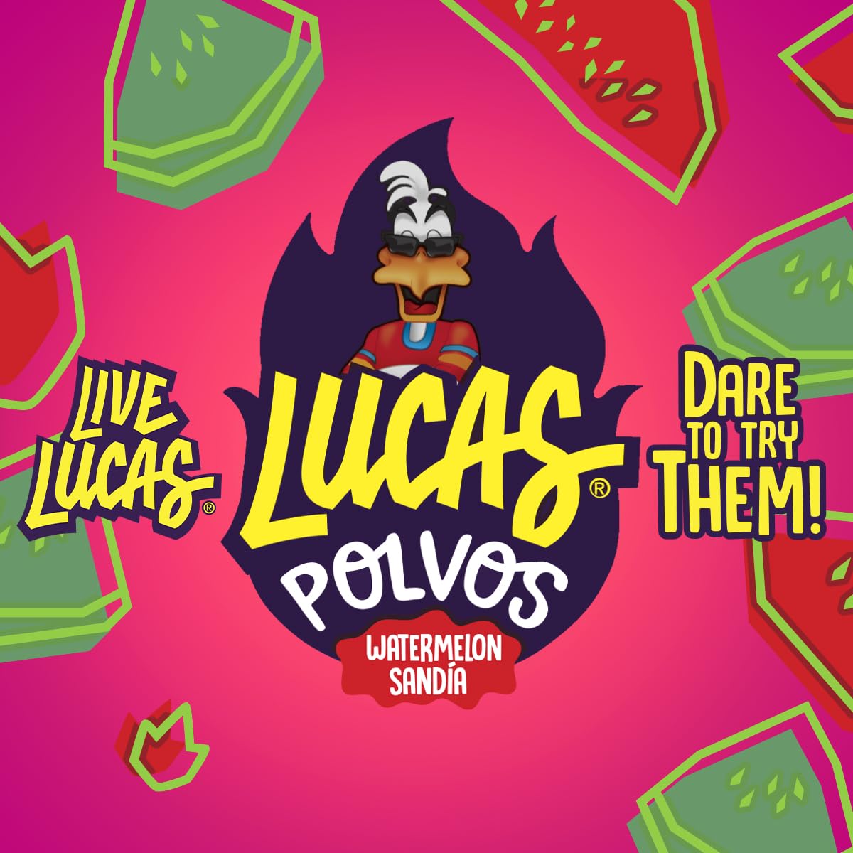 Lucas Powder Watermelon Flavored Candy – Valentine's Day and Easter Basket Surprise for Teens Who Love Spicy Candy, 10 Pack