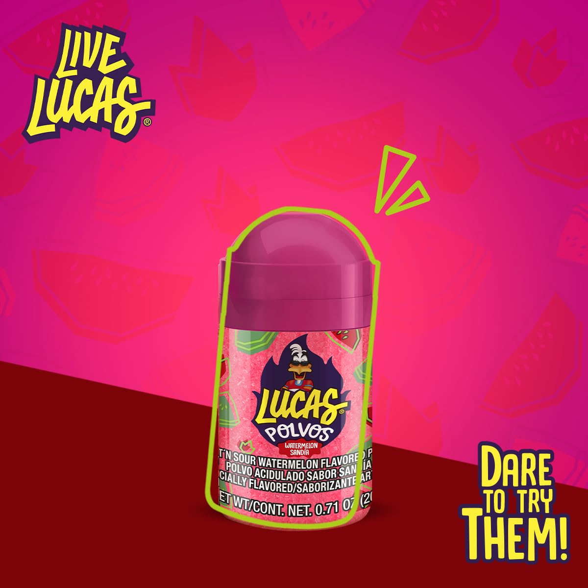 Lucas Powder Watermelon Flavored Candy – Valentine's Day and Easter Basket Surprise for Teens Who Love Spicy Candy, 10 Pack