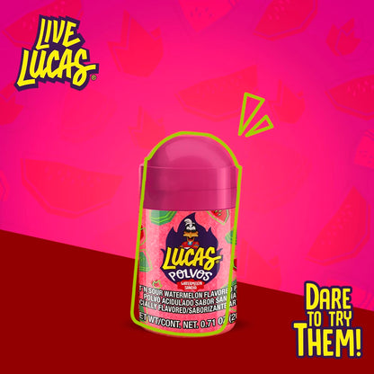 Lucas Powder Watermelon Flavored Candy – Valentine's Day and Easter Basket Surprise for Teens Who Love Spicy Candy, 10 Pack