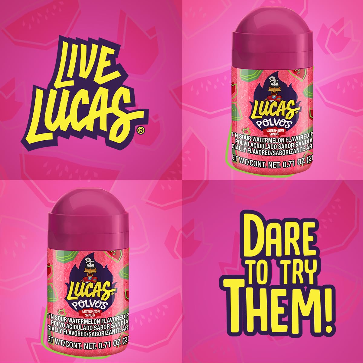 Lucas Powder Watermelon Flavored Candy – Valentine's Day and Easter Basket Surprise for Teens Who Love Spicy Candy, 10 Pack