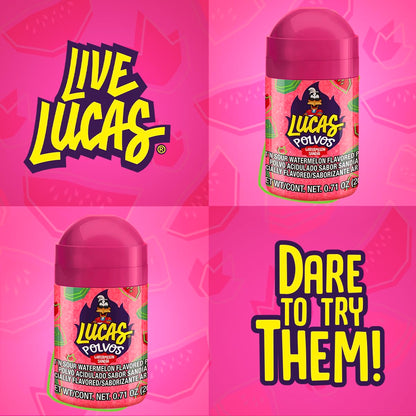 Lucas Powder Watermelon Flavored Candy – Valentine's Day and Easter Basket Surprise for Teens Who Love Spicy Candy, 10 Pack