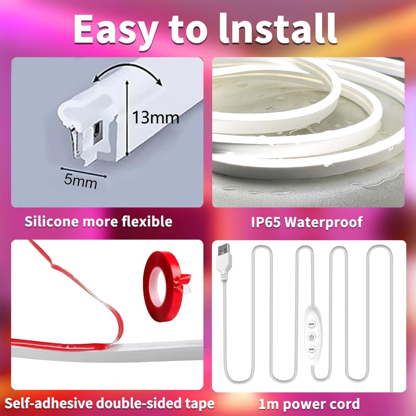 Lumichrome Neon Rope Light – Smoke Free Sleep Safe Lighting with Auto Timer Shutoff, IP65 Silicone