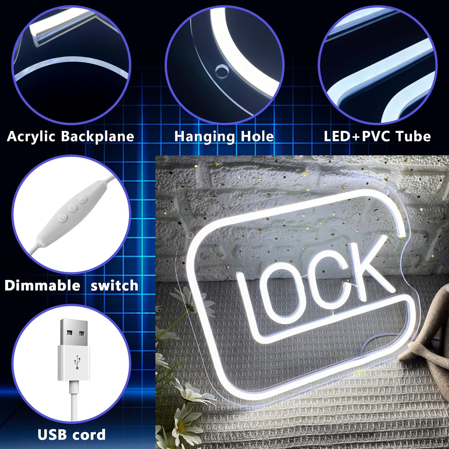 LUMIORA Lock Neon Light – Understated Gamer Wall Accent, Neutral Tone LED Sign for Intentional Home Design