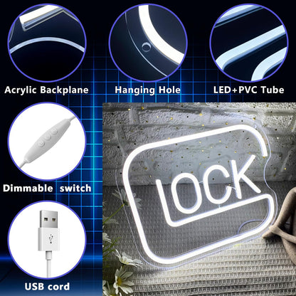 LUMIORA Lock Neon Light – Understated Gamer Wall Accent, Neutral Tone LED Sign for Intentional Home Design