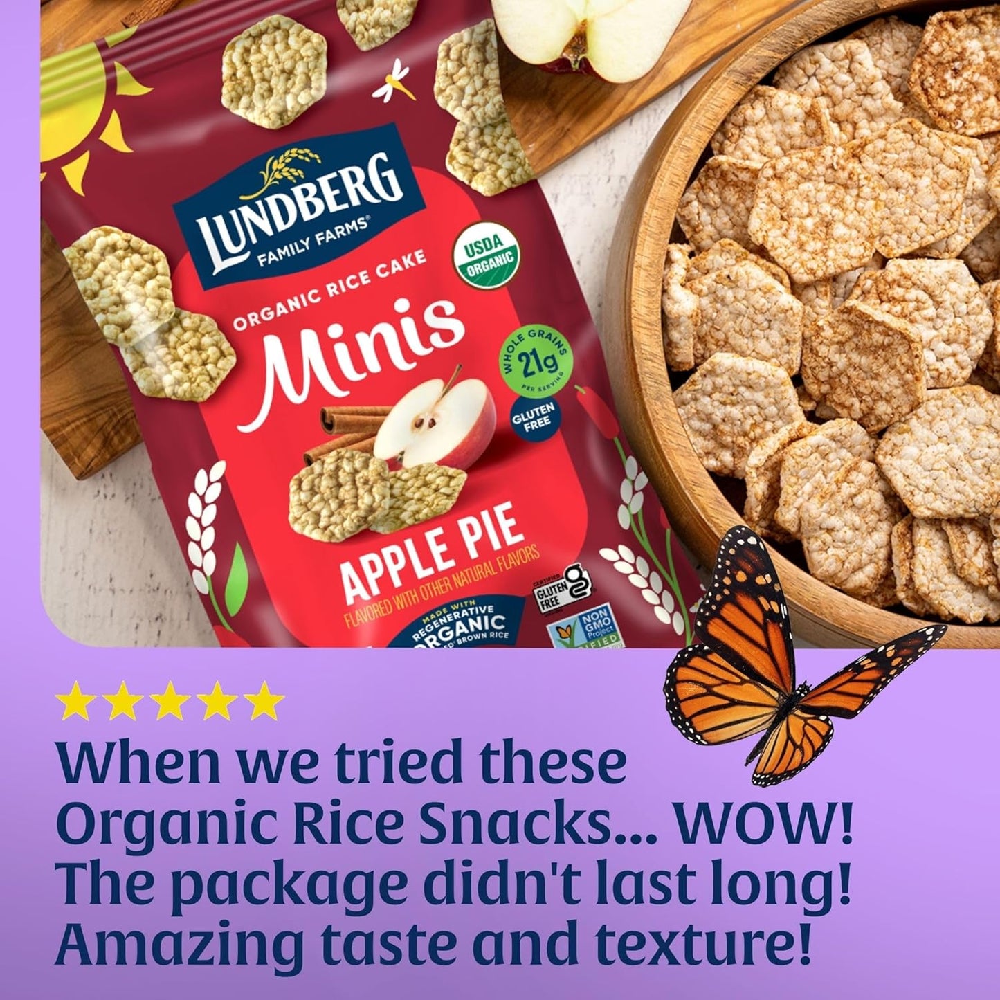 Lundberg Minis Apple Pie Organic Rice Cakes 5 Oz – Pair-With-Nut-Butter Mid-Afternoon Office Bite