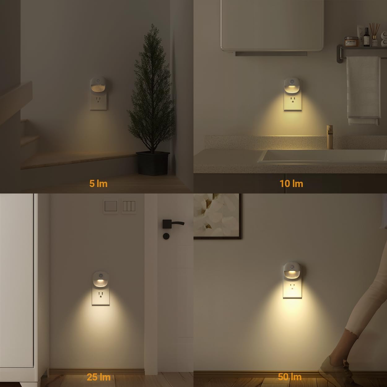 Lyridz Minimalist Night Light – Hidden LED Bead and Neutral Finish for Clutter Free Hallways, 2 Pack