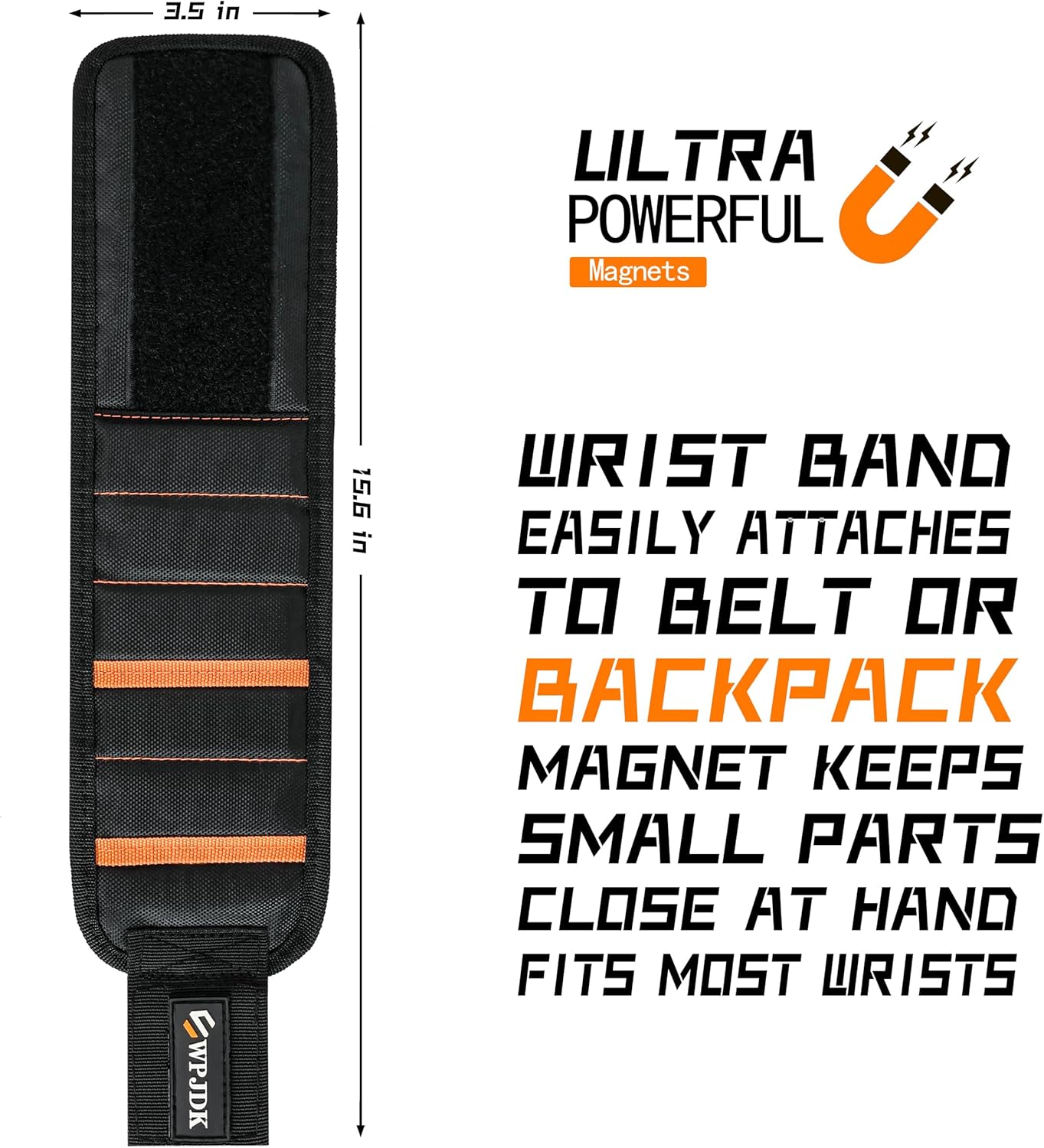 Magnetic Wristband for Drill Bits and Nails – Hands-Free Fastener Access for Contractors on the Job Site, 1680D Polyester