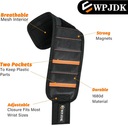 Magnetic Wristband for Drill Bits and Nails – Hands-Free Fastener Access for Contractors on the Job Site, 1680D Polyester