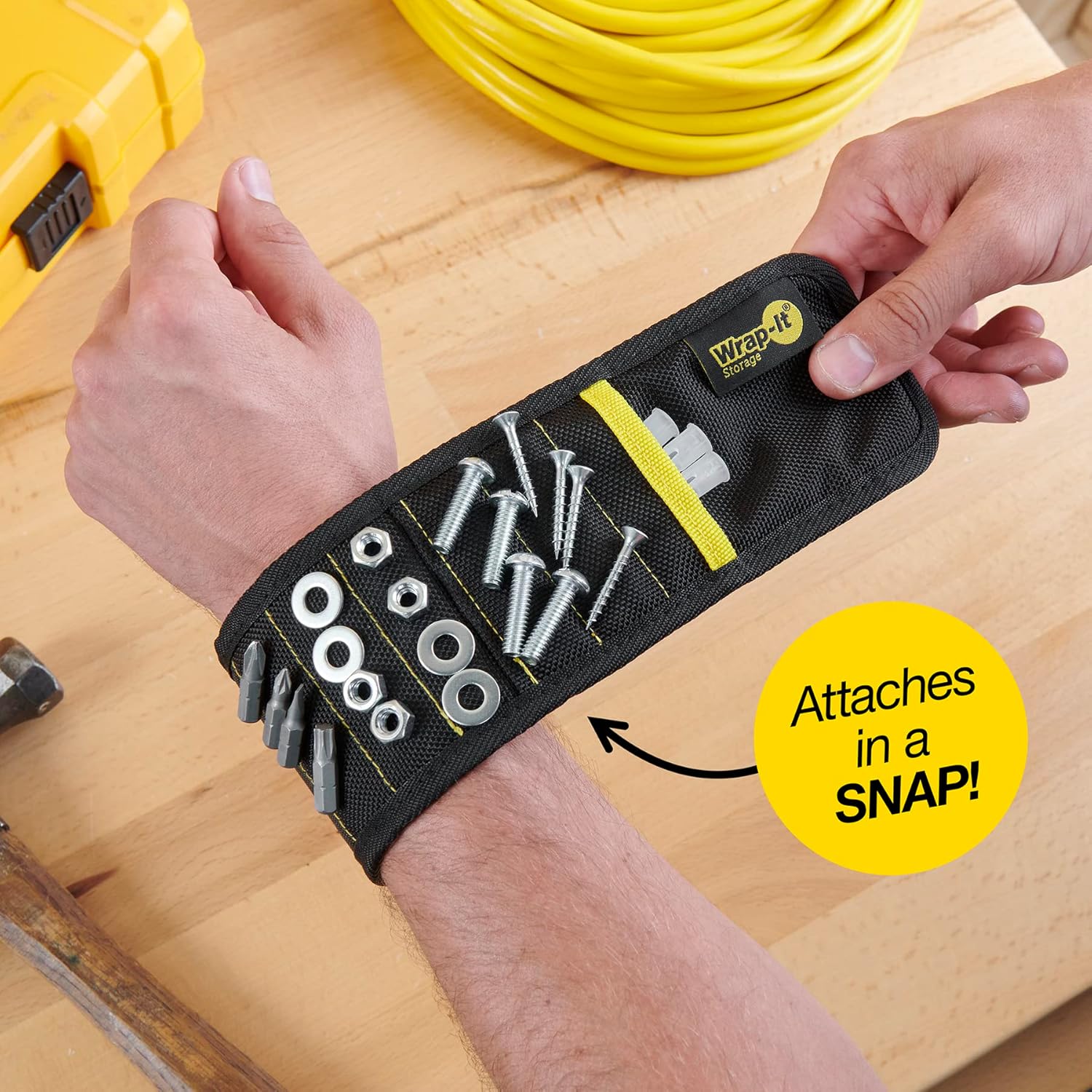 MagSnap Magnetic Wristband by Wrap-It Storage - Understated Magnetic Band in Black, Streamlined Accessory for Tidy Tool Spaces