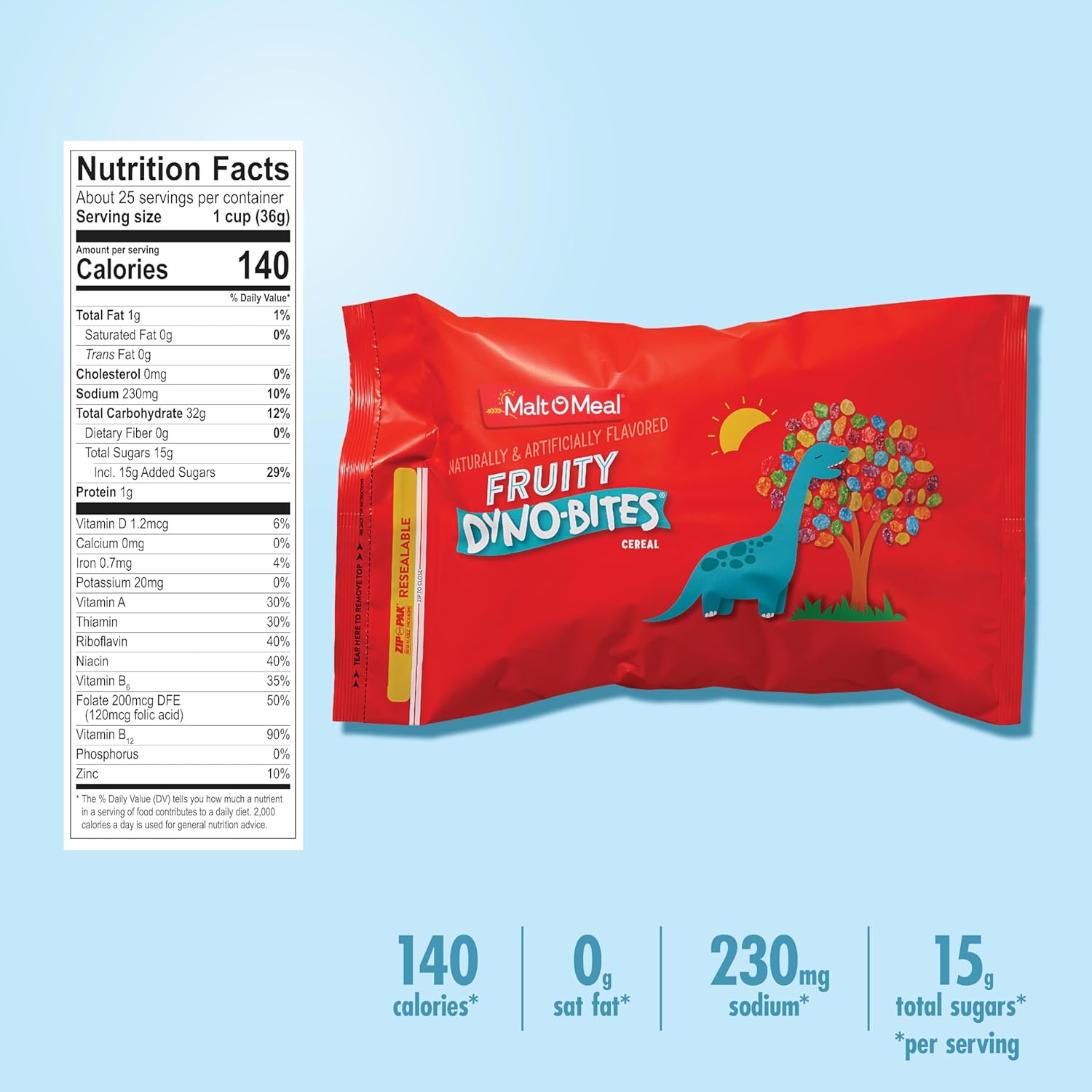 Malt-O-Meal Fruity Dyno Bites Cereal, Thoughtful Gluten Free Housewarming Cereal for Celiac Households, 25 OZ Bag