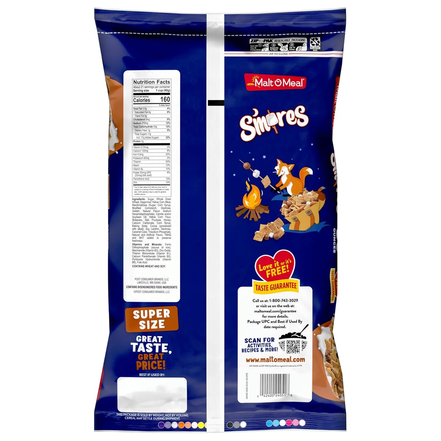 Malt-O-Meal S'mores Breakfast Cereal – No-Prep Pantry Staple for Office Break Rooms and Study Sessions, 30 oz