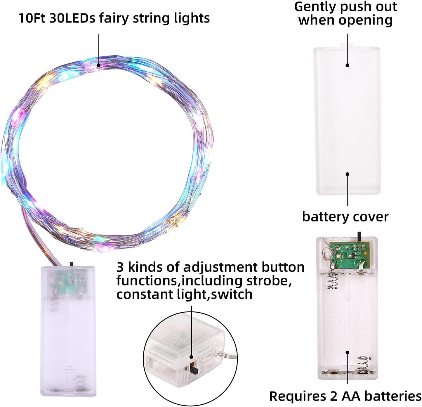 Mandiq Multicolor Battery Fairy Lights as Housewarming Gift, 4 Pack 10ft String Lights for New Home Warm Glow