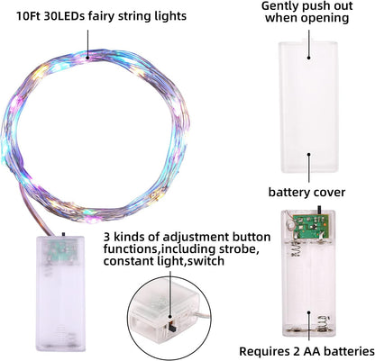 Mandiq Multicolor Battery Fairy Lights as Housewarming Gift, 4 Pack 10ft String Lights for New Home Warm Glow