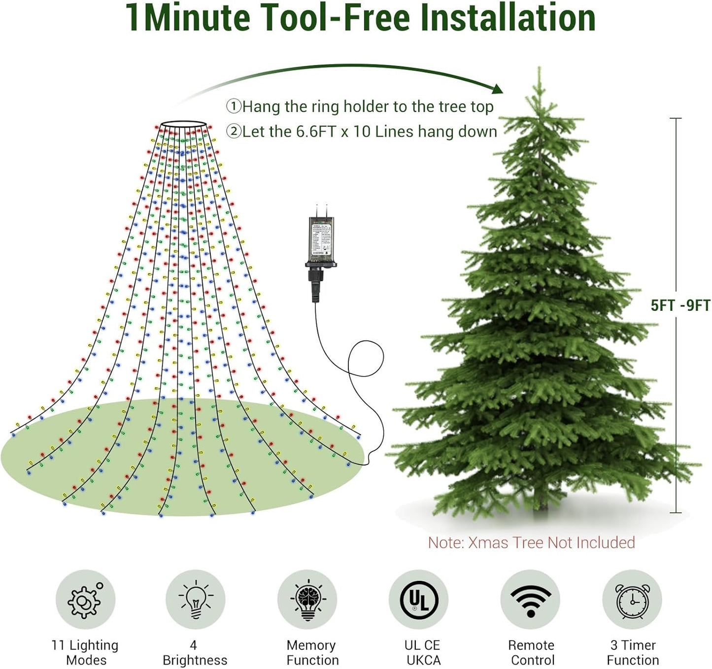 Marchpower Holiday Lights – Flameless and Smokeless Christmas Tree Lighting, IP44 Waterproof Indoor String Lights with Auto Timer
