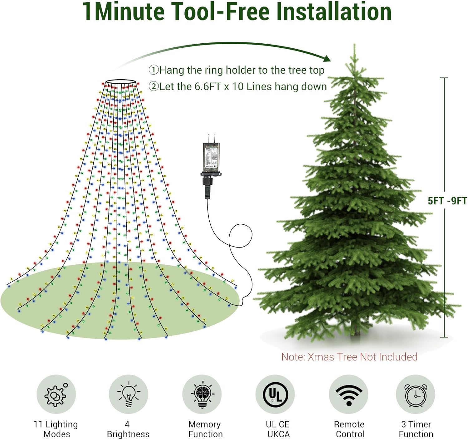 Marchpower Holiday Lights – Flameless and Smokeless Christmas Tree Lighting, IP44 Waterproof Indoor String Lights with Auto Timer