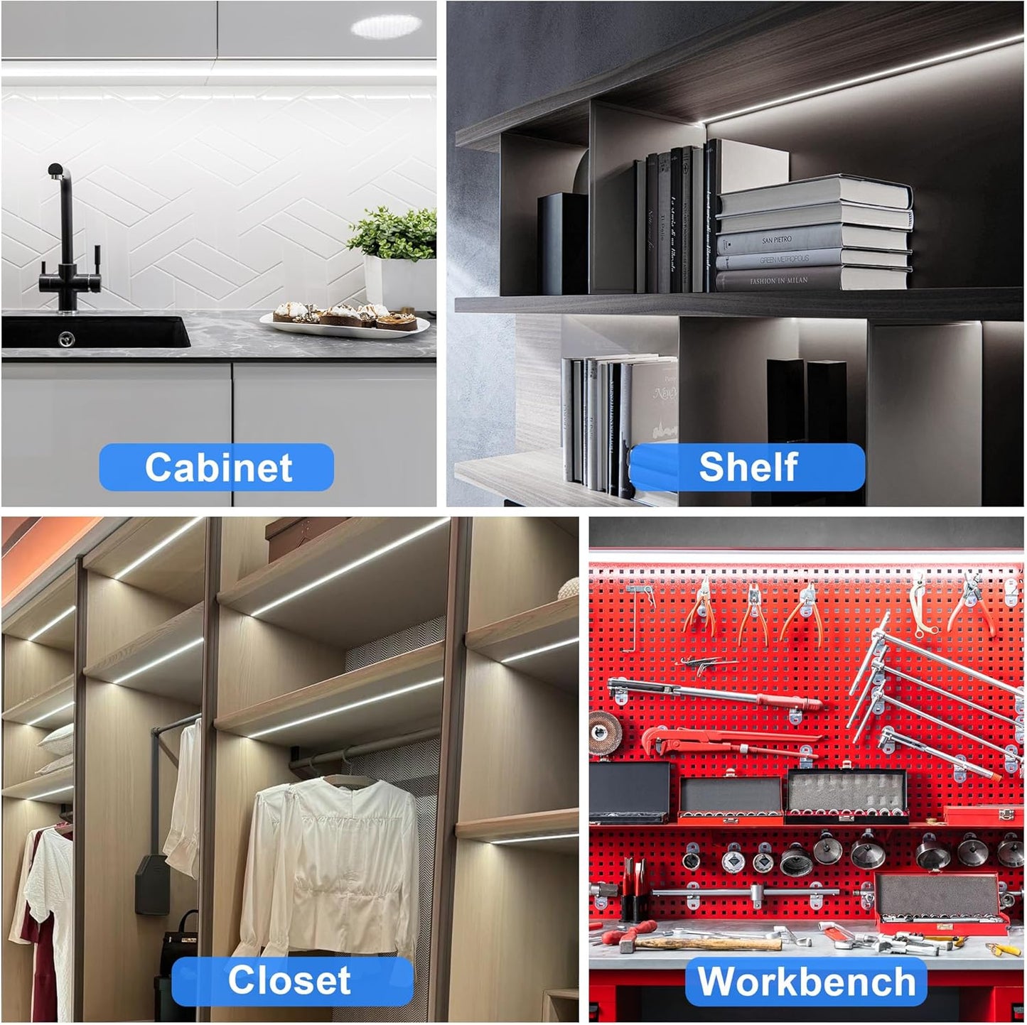 maylit Minimalist Under Cabinet LED Strip 48in Cool White, Clean Plug-in Light Bar for Intentional Home and Organized Spaces