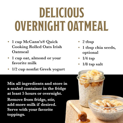 McCann's Quick Cooking Rolled Oats 1-Minute Warm Breakfast Bowl for Picky Eaters Converting to Oatmeal Lovers