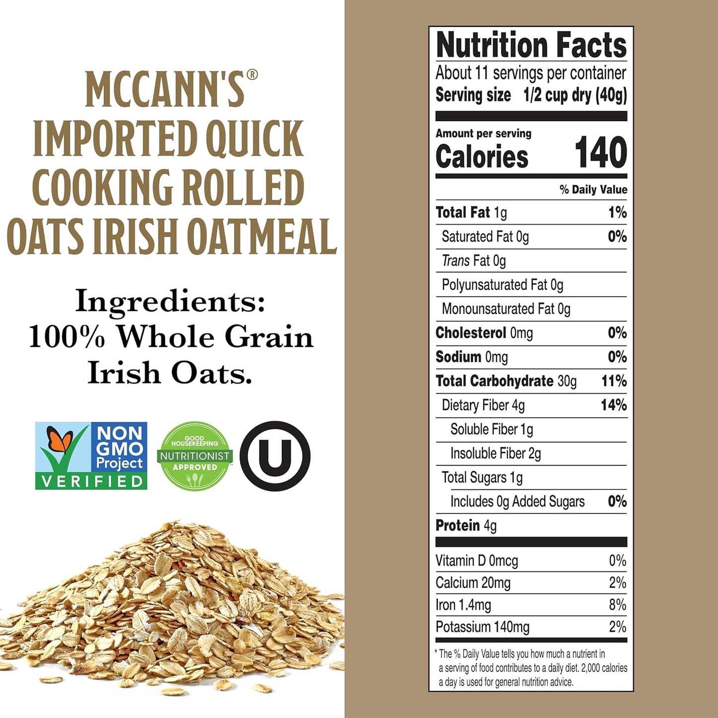McCann's Quick Cooking Rolled Oats 1-Minute Warm Breakfast Bowl for Picky Eaters Converting to Oatmeal Lovers